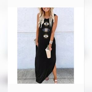 Eye Print Tee Maxi Dress With Pocket Black